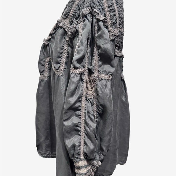 Magnolia Pearl Silk Gray Lace Embroidered Puff Sleeve Blouse Gray - Picture 3 of 10